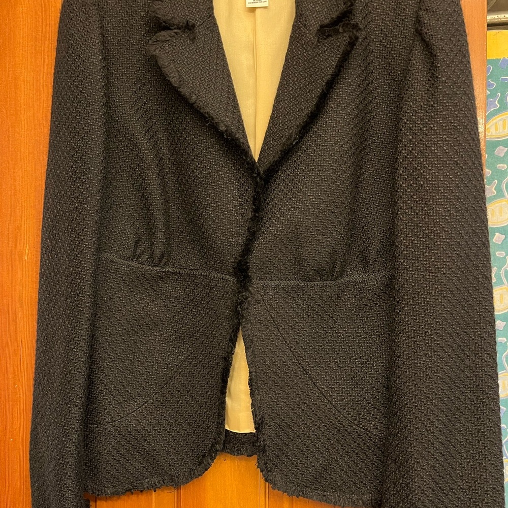 White House Black Market Textured Black Blazer With Fringed Edge